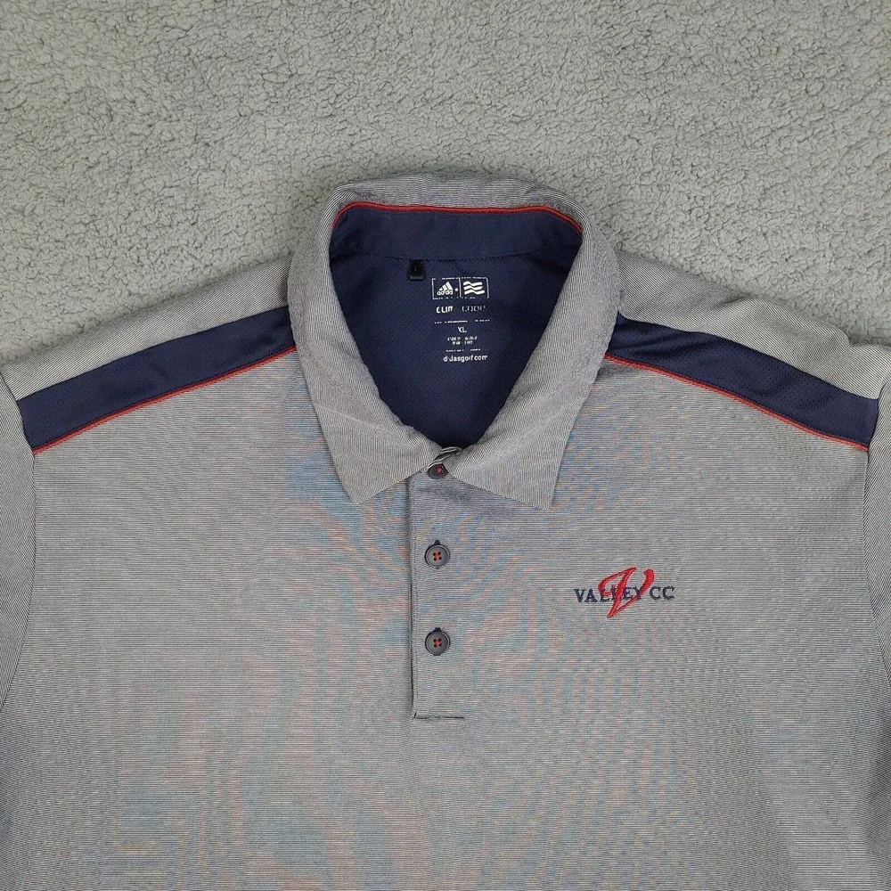 Adidas Polo Shirt Mens XL Gray Golf Climacool Short Sleeve Logo Stretch Striped‎
